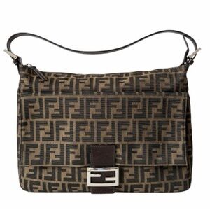 Fendi Zucca Canvas FF Flap Shoulder Bag Zip Hobo Brown